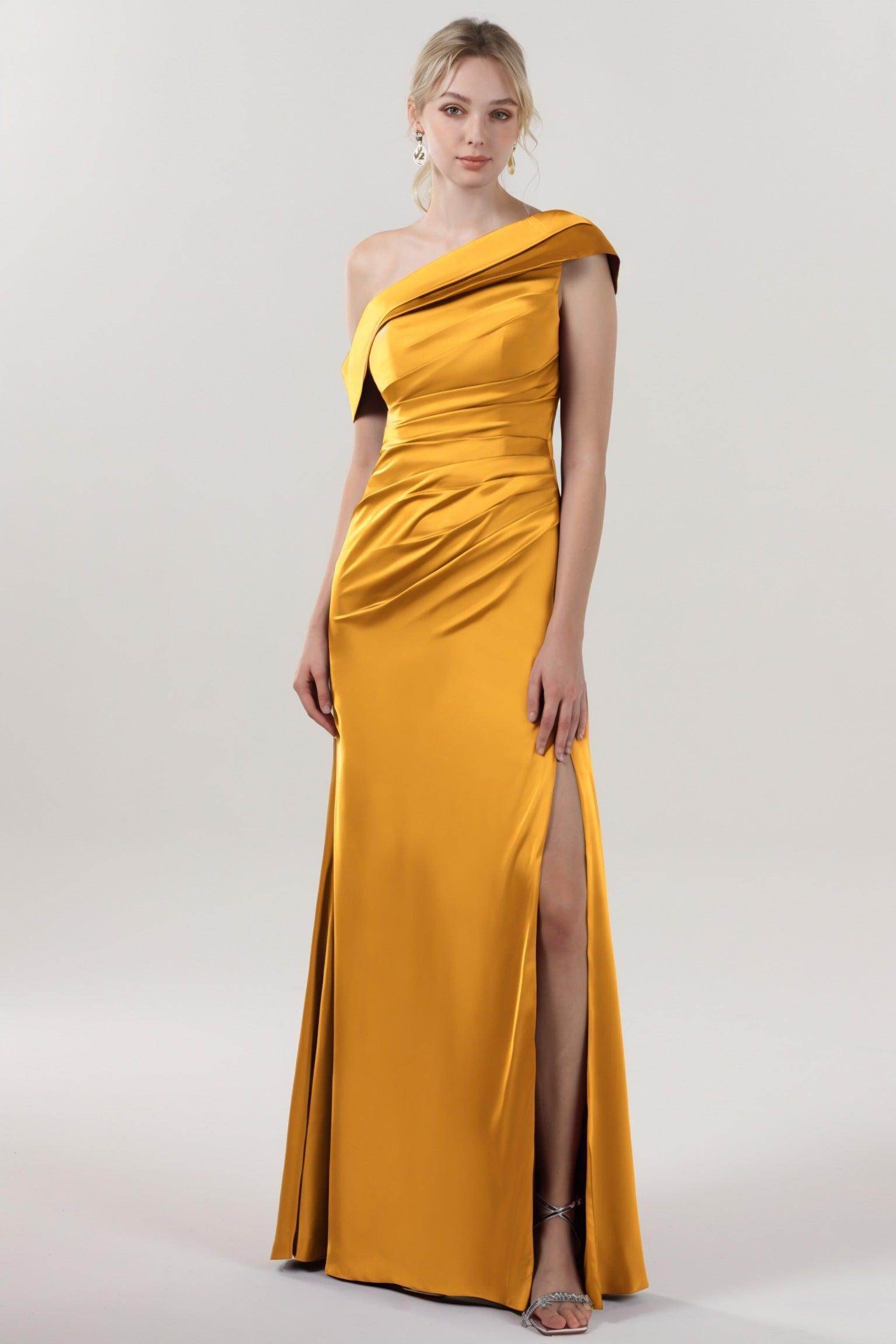 Sheath-Column Maxi Luxe Satin Bridesmaid Dress CS0609BM - COCOMELODY